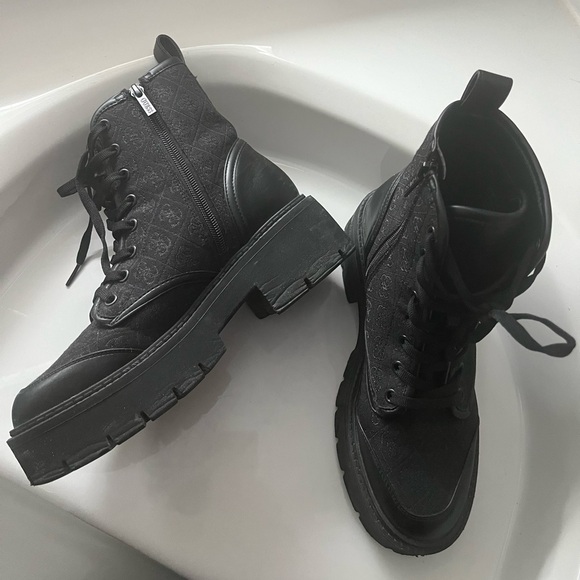 Guess Black Platform Combat Boots - Picture 3 of 3